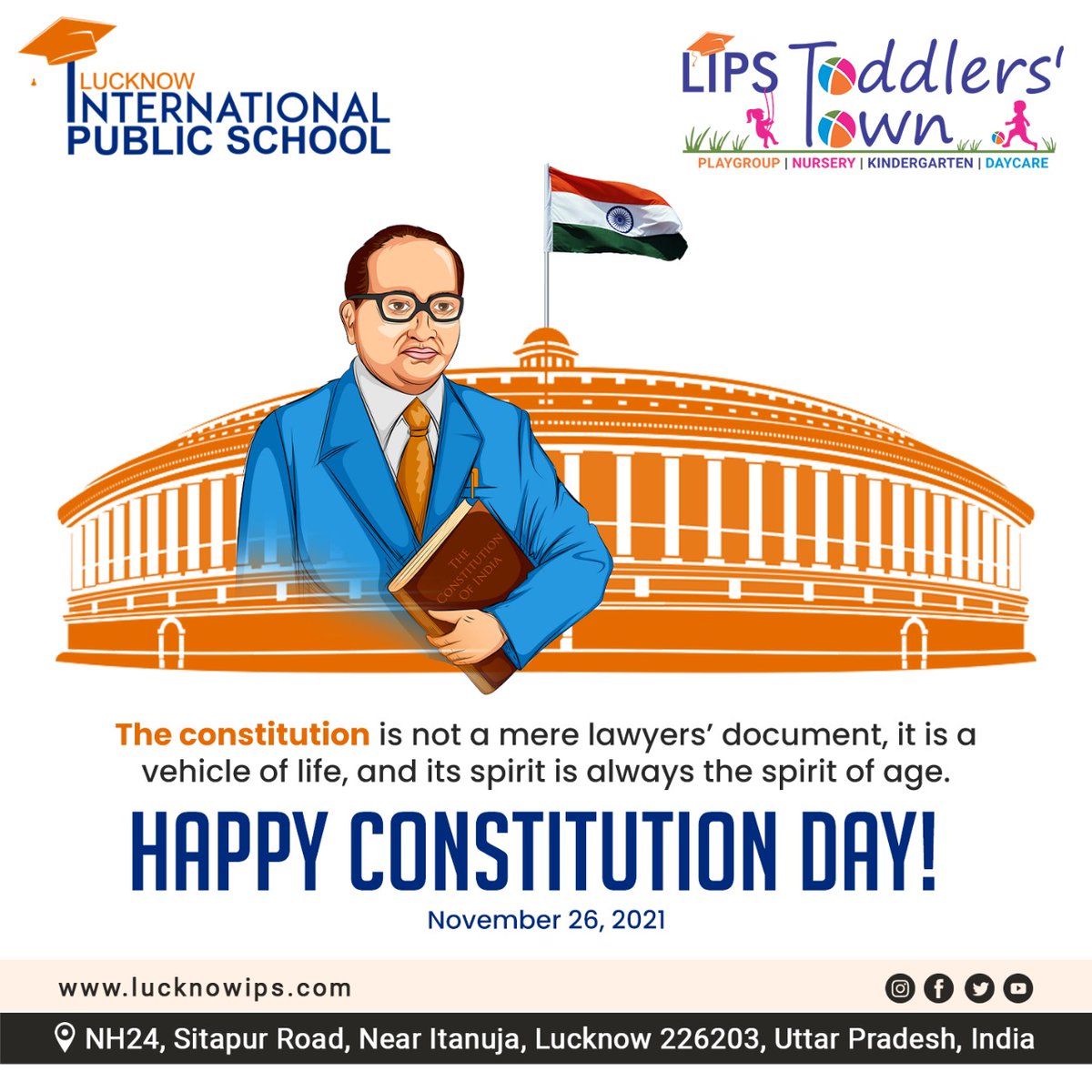 lucknowips's tweet photo. “Constitution is not a mere lawyers' document, it is a vehicle of life and its spirit is always the spirit of age”.

Happy Constitution Day !

#constitution #constitutionday #constitutionalrights #constitutionalist #indianconstitution #constitutional #reconstitution #lucknowips https://t.co/HYM75rn87F