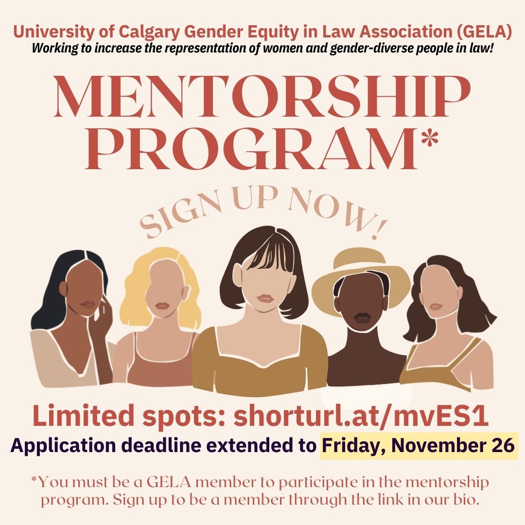ucalgarygela's tweet photo. LAST DAY TO SIGN UP FOR OUR MENTORSHIP PROGRAM! We'll match you with an amazing lawyer-mentor and you'll have the opportunity to network, learn, and grow. Sign up now: https://t.co/QVFTdAlgDk https://t.co/3c2y2Ih2id