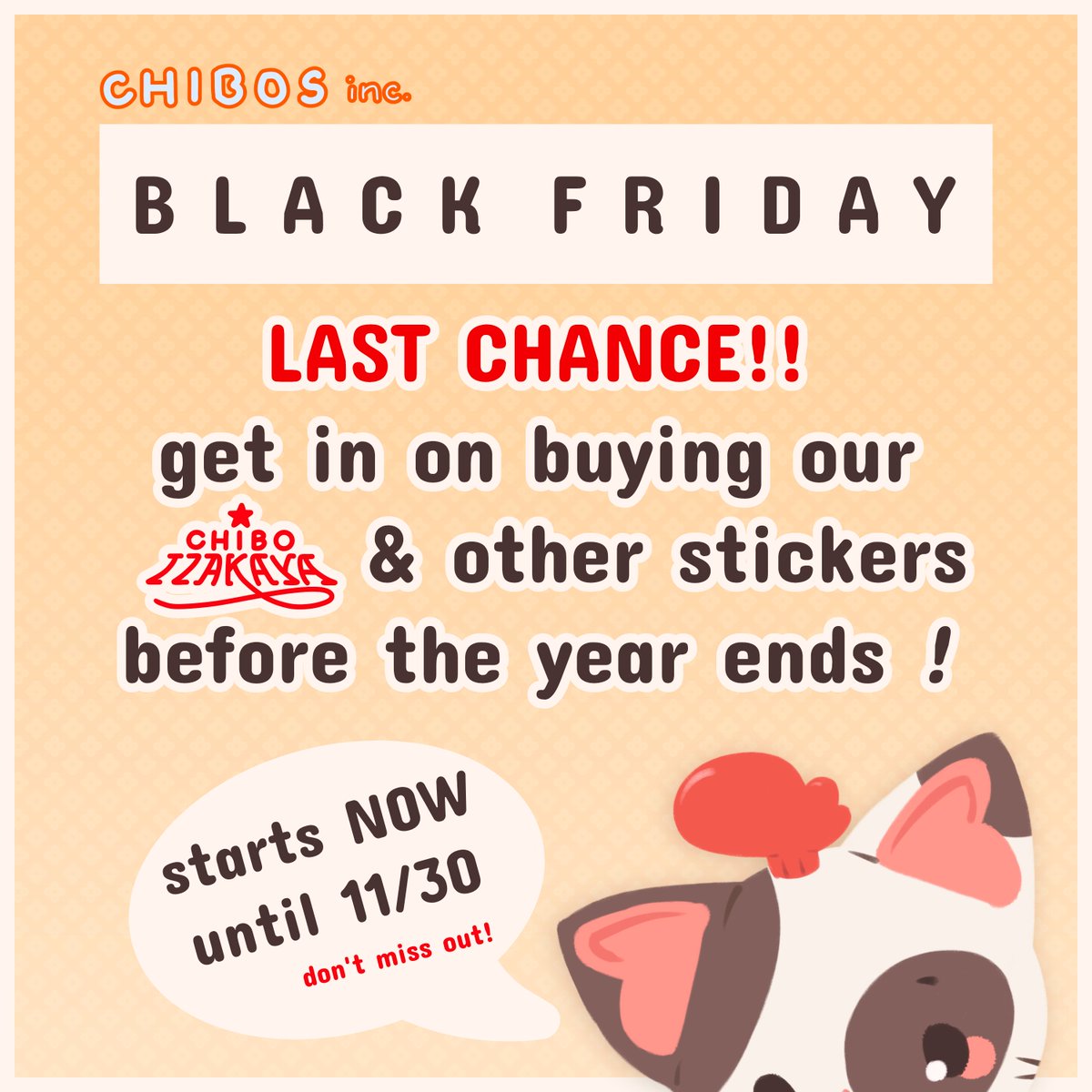 chibosinc's tweet photo. 🧀 chibos inc's black friday sale !! 🎉

get 15% off on all stickers on our shop &amp; etsy NOW until the end of nov. 30th!! we'll be closing up our shop after &amp; work on preparing for our next update next year (о´∀`о) don't miss out!

https://t.co/IywS9rwDfH
https://t.co/KQovUqWF3E https://t.co/NVSfiQqYxp