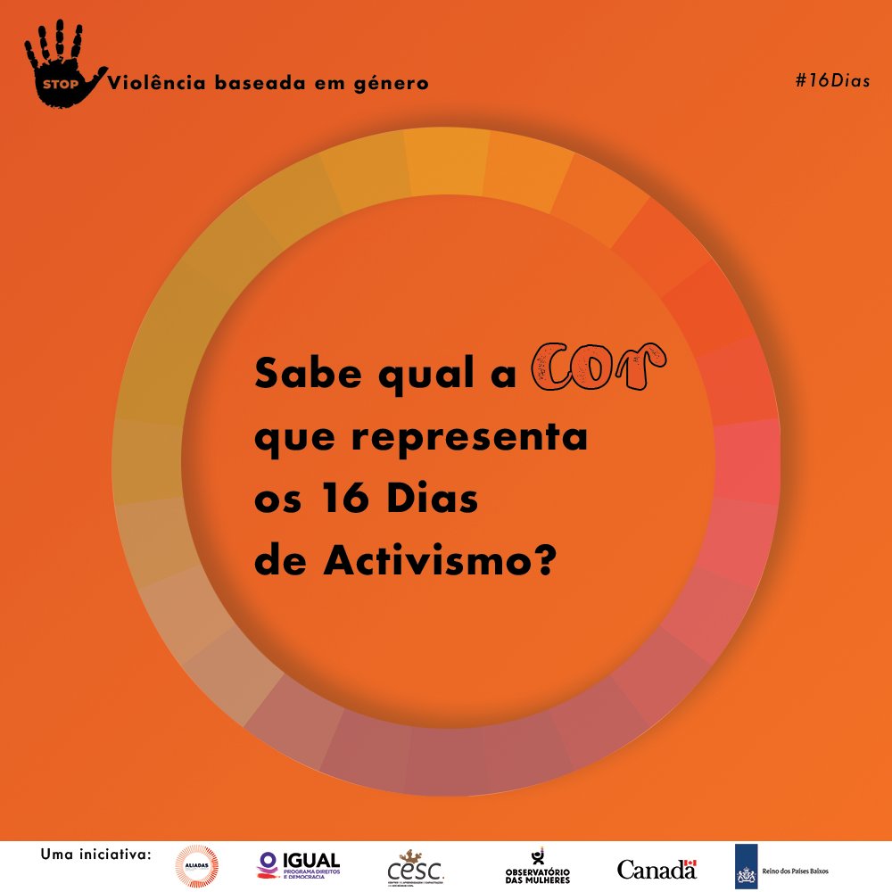 WVL_ALIADAS's tweet photo. O laranja é a cor que simboliza a luta pelo fim da violência baseada em género. Ele representa uma visão optimista de um futuro livre desse tipo de violência e unifica uma mobilização social a larga escala.
#16Dias #16Days #STOPViolencia #OrangeTheWorld #30YearsOfActivism https://t.co/PgQu8tvNIa