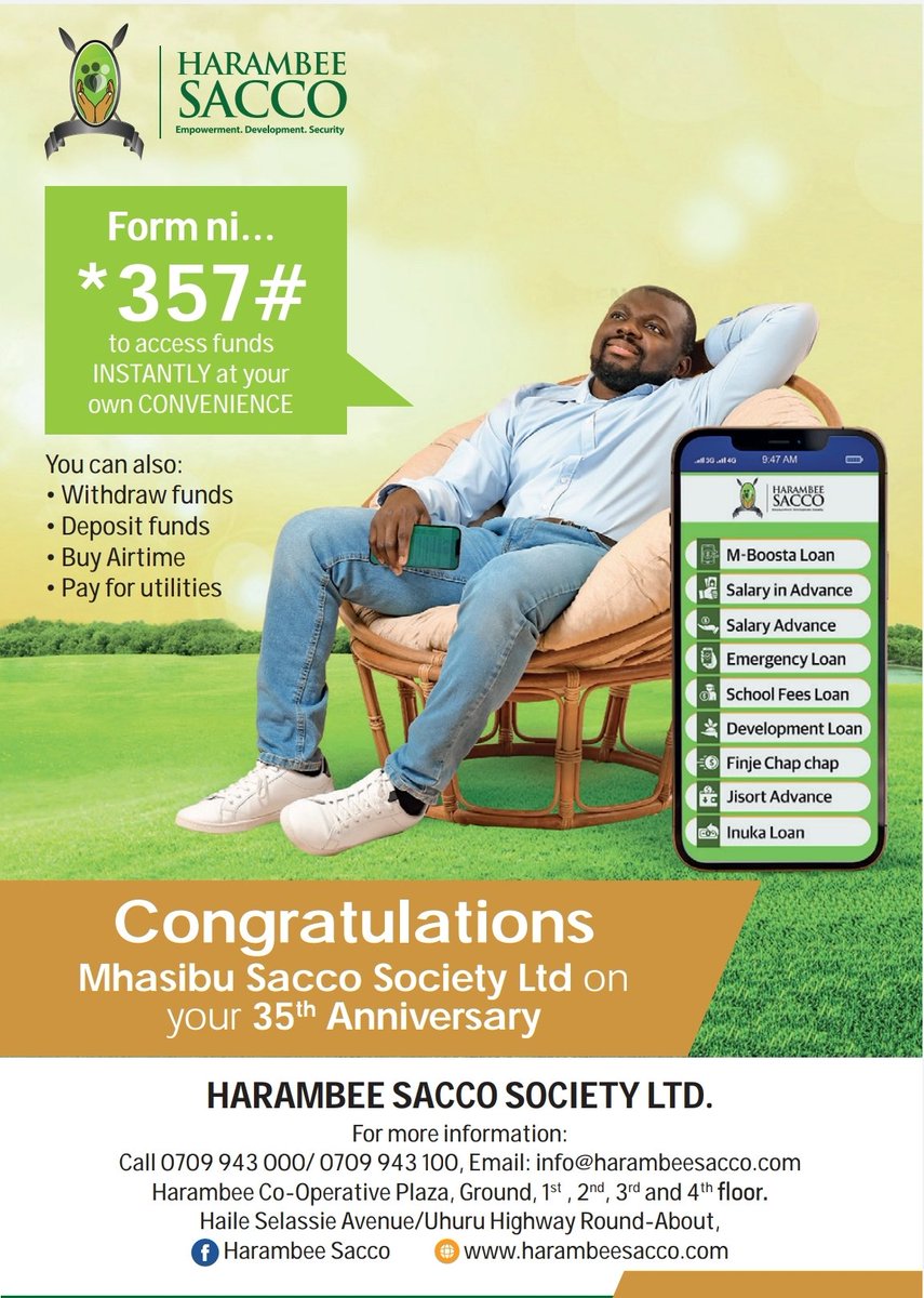 HarambeeDTSACCO's tweet photo. Congratulations Mhasibu SACCO on your 35th Anniversary. @mhasibuofficial @Mhasibu_Sacco #TransformationForBetter https://t.co/rluTBt6Gyz