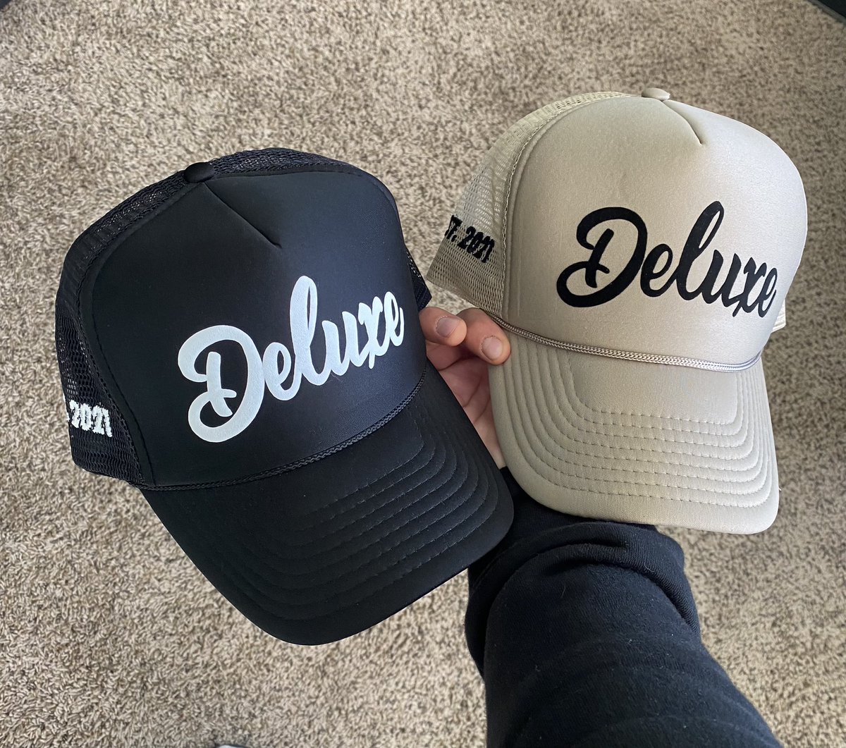 NateHague's tweet photo. Deluxe “Classic Reverse Tee” and “Classic Trucker Hats” now available online 🏆 #DeluxeEst2021 #LiveADeluxeLife #BlackFridayExclusives https://t.co/BRPt4O1PuN
