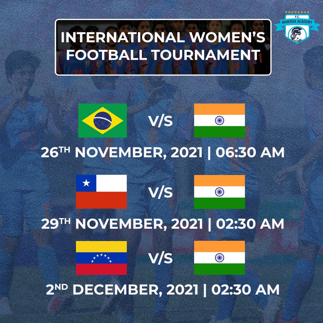 minervapunjabfc's tweet photo. Our #BlueTigresses will be playing 4️⃣ nation International Women's Football Tournament in Brazil ahead of AFC Women's Asian Cup 2022. ⚽
All the best, girls. 💪
📺 The matches will be streamed live on Indian Football Team’s social media handles. 📲
#ShePower #BackTheB https://t.co/ox0yiNWkDu