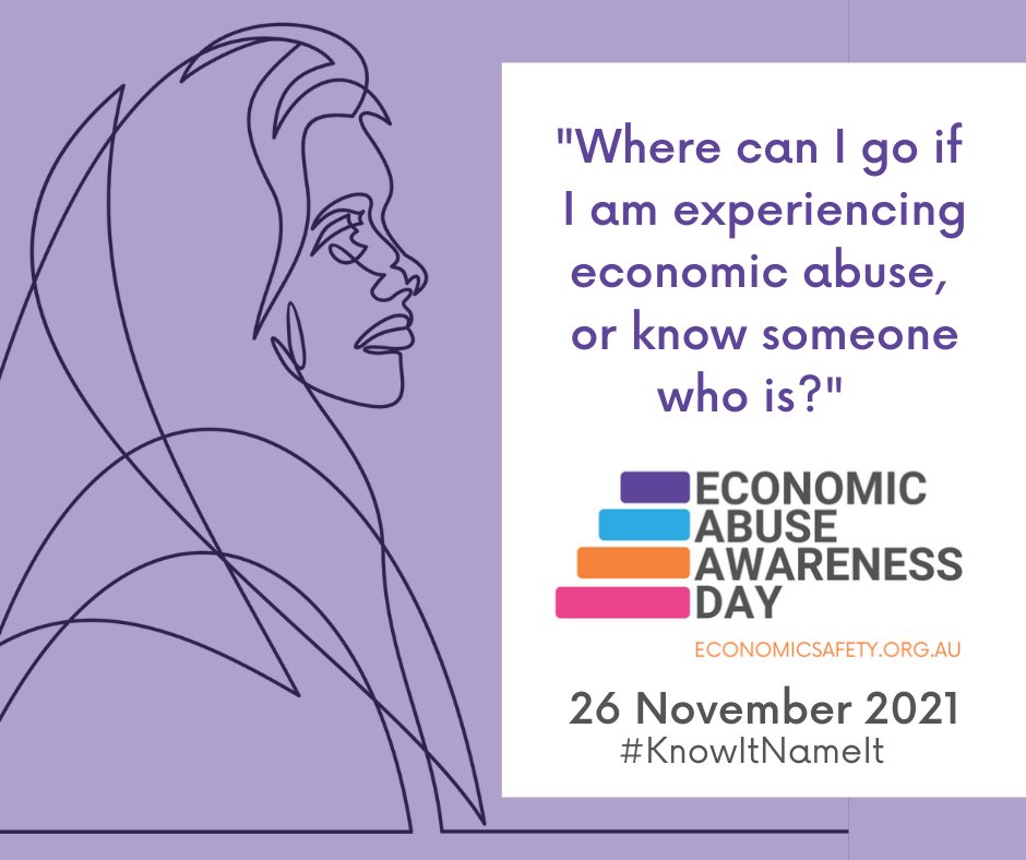 If you're experiencing economic abuse, go to economicsafety.org.au, where you can find services that can support you.

You can also call us to speak to a free and confidential financial counsellor on 1800 007 007.

#KnowItNameIt #EconomicAbuseAwareness #EAAD #EndEconomicAbuse