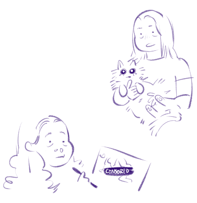 artistic rendition of my bestie walking into my room with the baby cat
