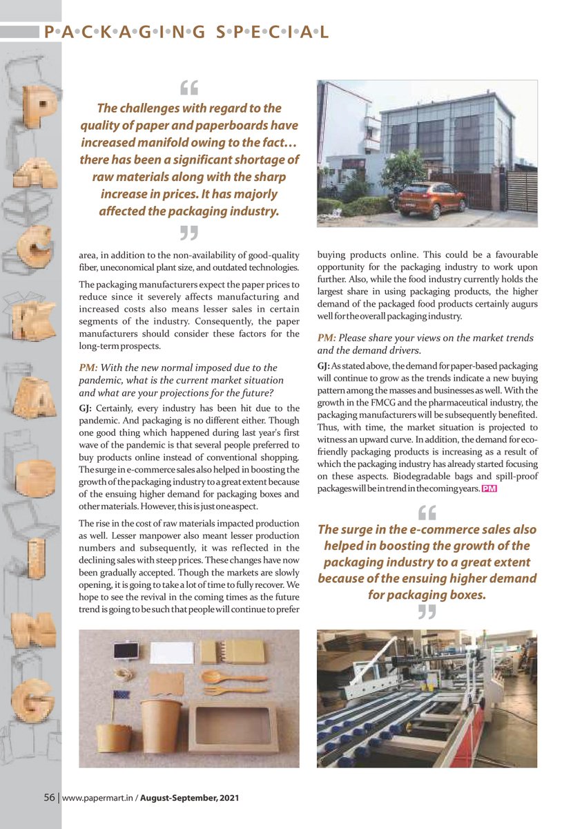 papermartindia's tweet photo. Full #Interview: https://t.co/FOFrL6qLYo
In chat w #PaperMart, @jalangaurav, Founder & Director, @packmanpackagin, shares capabilities of the co., expectations from #PaperMills & #packagingindustry trends.
#corrugatedpackaging #Paperboard #PaperBasedPackaging #PaperPackaging https://t.co/QrflU2uM7Y