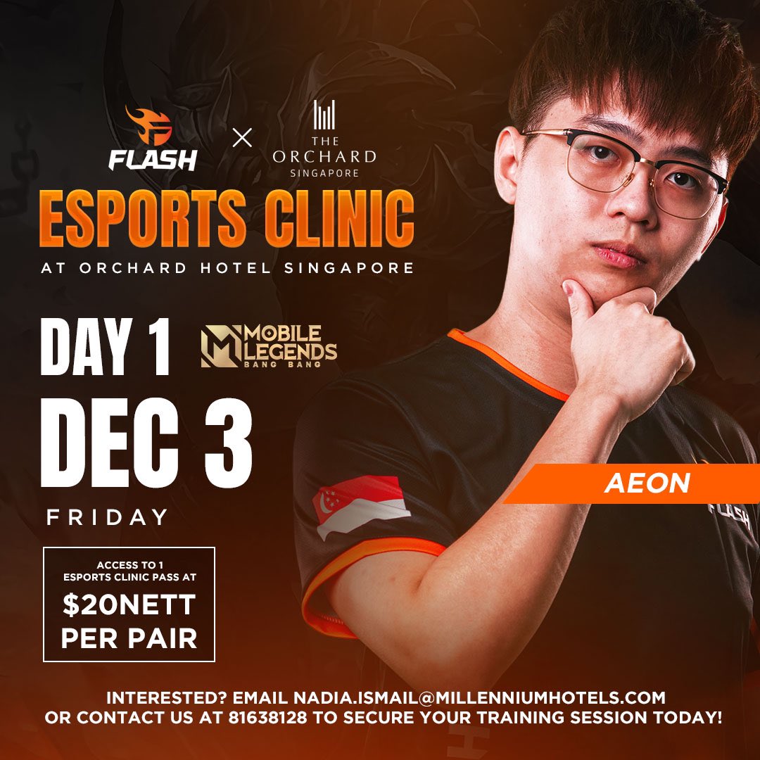 teamflash_gg's tweet photo. Up your game🔥We're calling all esports and gaming enthusiasts!📢

Wherever you are, join us at the Orchard Hotel Singapore Esports Clinic Program!✨ Let's get all the gaming fun and tips with our #FlashBrawlStars, #FlashMLBB, #FlashFIFA, and #FlashERacing ⚡️ https://t.co/0NFliPd4O5