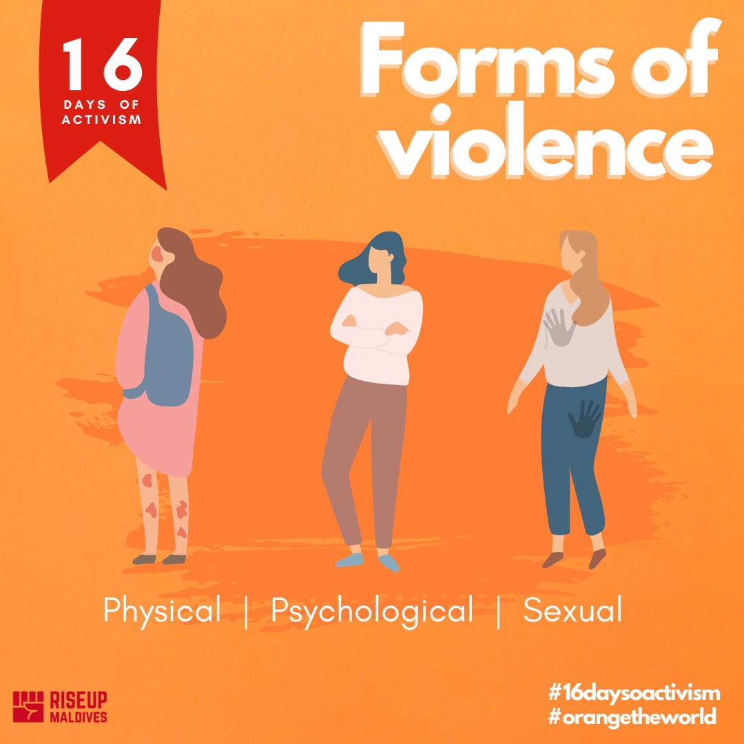 MvRiseUp's tweet photo. Violence is more than physical abuse. Violence can come in many different forms including physical, psychological &amp; sexual. But it is NOT inevitable Do not be quiet about any incident of Sexual or Gender Based Violence. Change begins with speaking up. #16DaysofActivism 
#NoExcuse https://t.co/oe1Bbqi79U