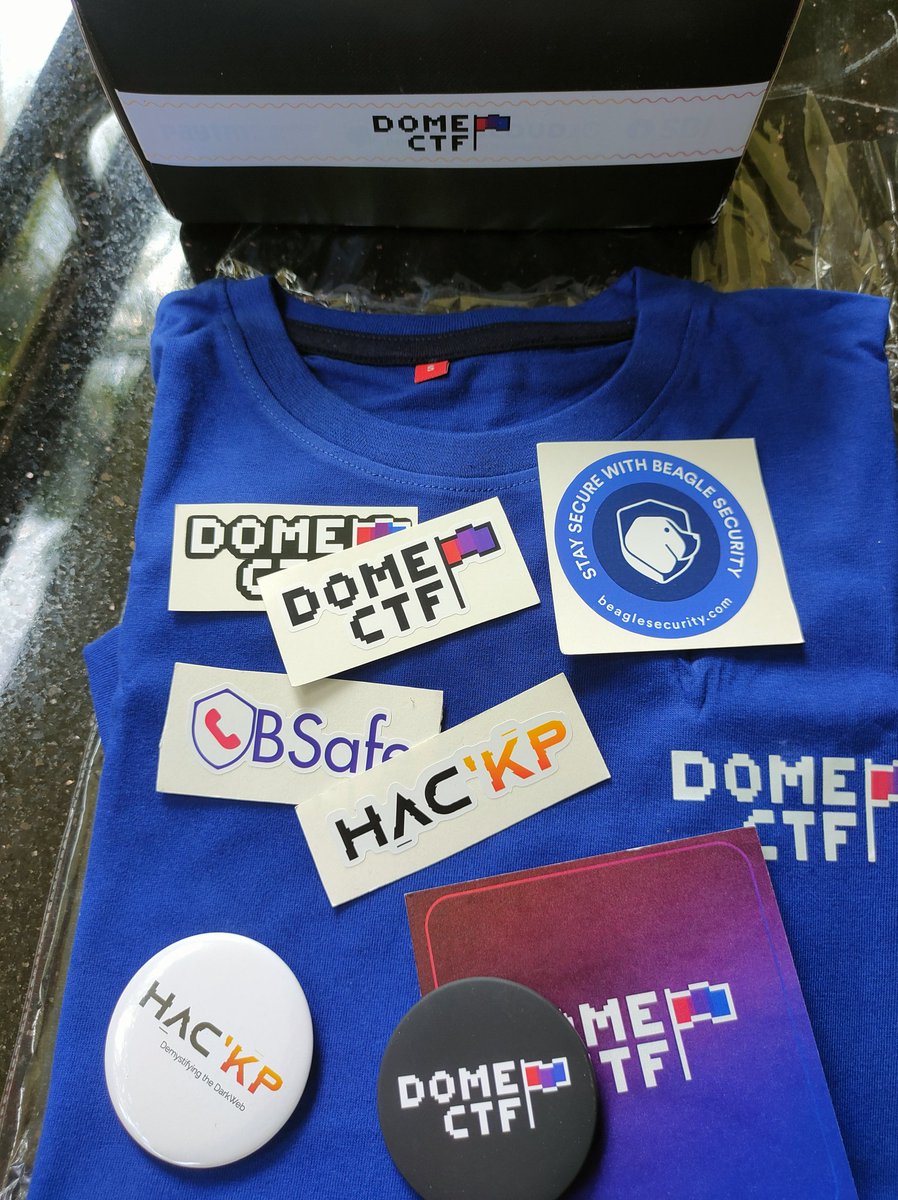 Finally Received Awes0me swags From @CyberdomeKerala and @beaglesecure for being Top10 on DomeCTF 2021 Thank you.

@DomeHacKP

#domectf #ctf #swags #cybersecurity #infosec pic.twitter.com/rzPP9QC72B