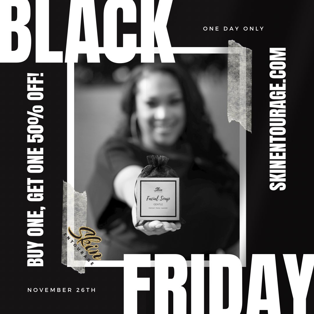 Check out our Black Friday sale!
11/26 from 12am - 11:59pm EST
Buy one, get one 50% off!
Free shipping on orders over $75!
Use code: BLACKFRIDAY
SkinEntourage.com

This is a great time to get some gifts and stocking stuffers! Tell a friend to tell a friend! 🖤