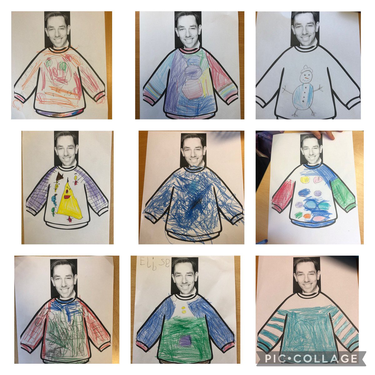 sinefriel's tweet photo. .@RyanTubridyShow The junior infants in Scoil Mháthair Dé in Limerick are very excited for #LateLateToyShow tonight! They’ve even designed jumpers for Ryan to wear. https://t.co/JZ28m8SjS8
