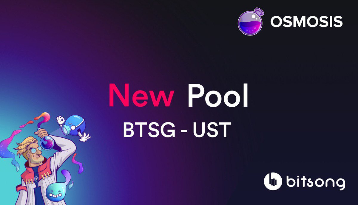 📢 A New $BTSG #pool has been opened on <a href="/osmosis/"></a> !

✅ Pool 592 - BTSG / UST is now available for operations!

👇 
app.osmosis.zone/pool/592

#DYOR #IBCgang