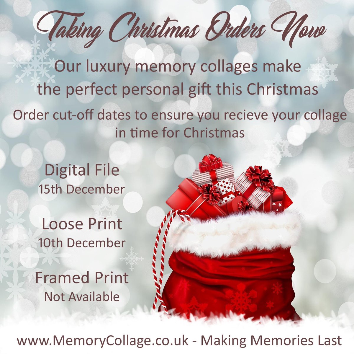 memorycollage's tweet photo. New Christmas availability, due to supply issues will unfortunately not be able to provide framed collages for Christmas delivery.
https://t.co/b7MtO7KaiB

#photocollage #memorycollage #christmas #christmasdelivery #christmasupdate #memories #giftideas #christmasgifts #presents https://t.co/7elQWe3MtS