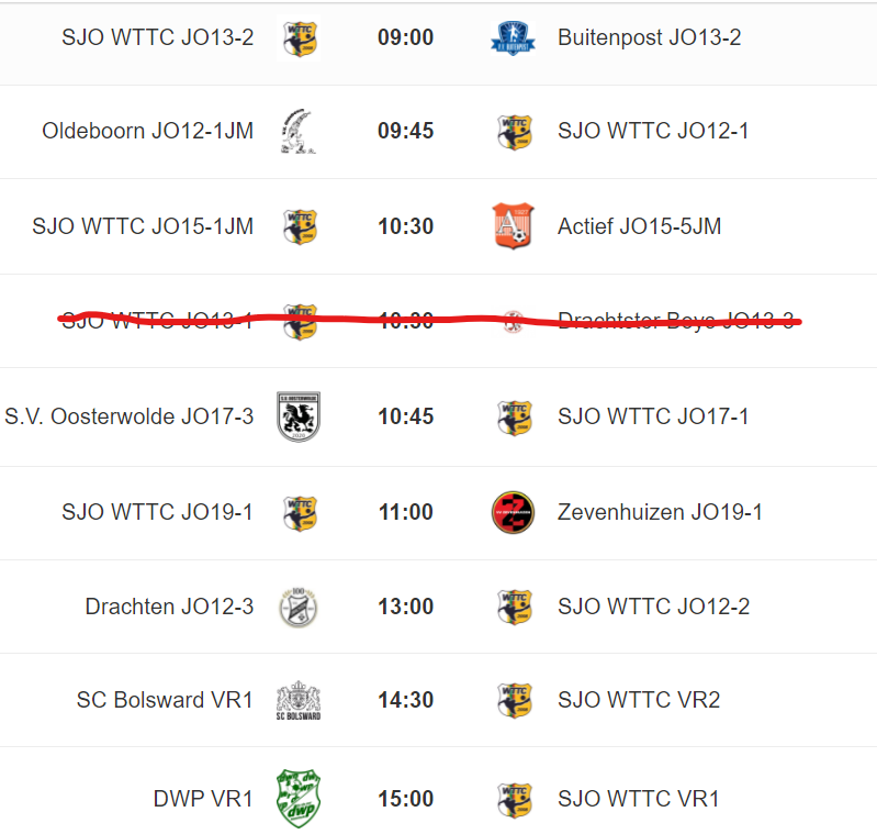 sjowttc's tweet photo. Het programma voor morgen. JO13-1 gaat niet door! https://t.co/ANJwTkXWTE