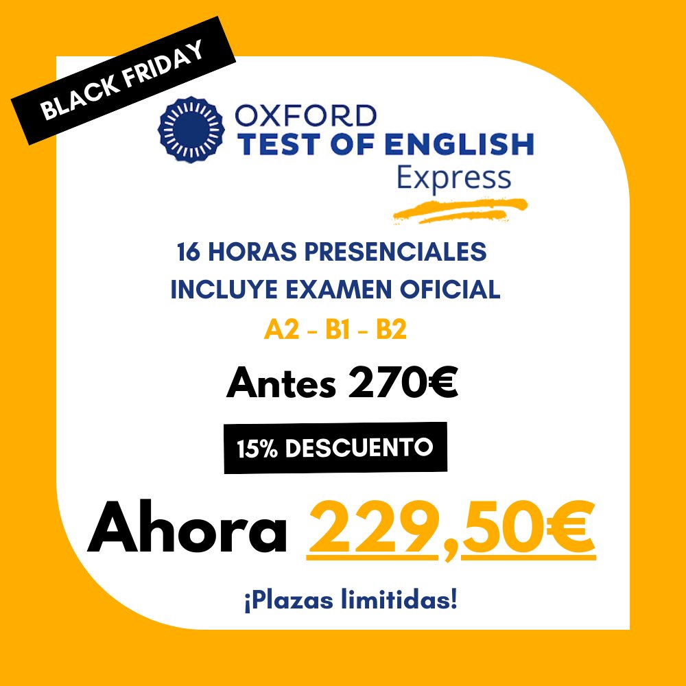 MainforEnglish's tweet photo. ¡Consigue más por menos! Aprovecha nuestras ofertas del Black Friday de formación + examen y certifica tu inglés antes de que acabe el año. Válido hasta 28/11: https://t.co/1oQNMDS6vR 
#Inglés #Oxfordtestofenglish #oxford #toeic #OTE #clasesdeingles #blackfriday2021 https://t.co/in794NFZes