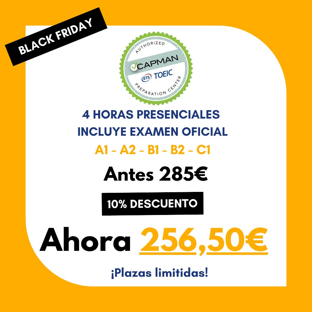 MainforEnglish's tweet photo. ¡Consigue más por menos! Aprovecha nuestras ofertas del Black Friday de formación + examen y certifica tu inglés antes de que acabe el año. Válido hasta 28/11: https://t.co/1oQNMDS6vR 
#Inglés #Oxfordtestofenglish #oxford #toeic #OTE #clasesdeingles #blackfriday2021 https://t.co/in794NFZes
