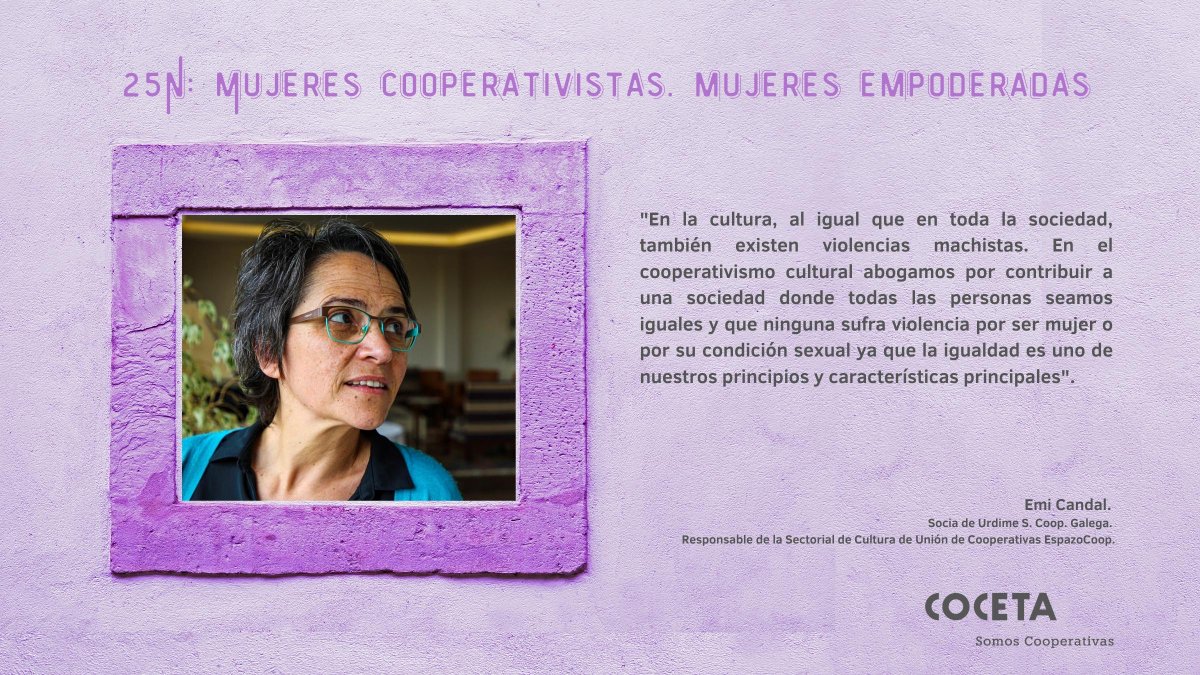 Coopsdetrabajo's tweet photo. 🟣 Cerramos esta campaña con el mensaje de @EmiCandal, socia de @urdimeescenicas y responsable de la sectorial de #Cultura en @UnionEspazocoop.
👉Termina la campaña #25N, no la lucha, que acabará cuando carezca de sentido.
#Cooperativas25N #SomosCooperativas https://t.co/rY8HJaD36h