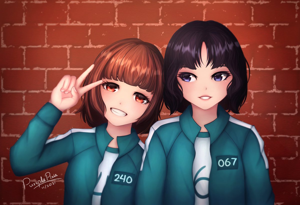 PurrplePixie's tweet photo. Squid game fanart by me,
Been obsessed with these two.  

#squidgame #squidgamefanart #saebyeok #squidgamenetflix #fanart #digitalart #digitalanimeart #illustration #purrplepixie #bestfriends #digitalanimeart #animegirls #jiyeong #anime #digitalillustration 
#commissionsopen https://t.co/fCxaylBveO