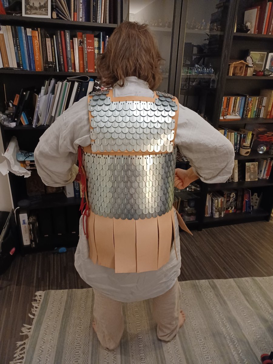 Immortalsgroup's tweet photo. On of our committee members has made an incredible effort on an impression of Persian iron scale armour. The design is based on scale finds in the Achaemenid empire as well as the imagery on Greek pottery of armoured Persians from the 5th Century BCE. Well done! https://t.co/GX6rC2q4jA