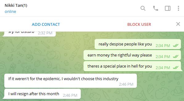 tjyx's tweet photo. wait i was NOT expecting this reply from a scammer 😂 yes i was too bored today so i decided to respond to one of them on telegram https://t.co/c9utyaCBsJ