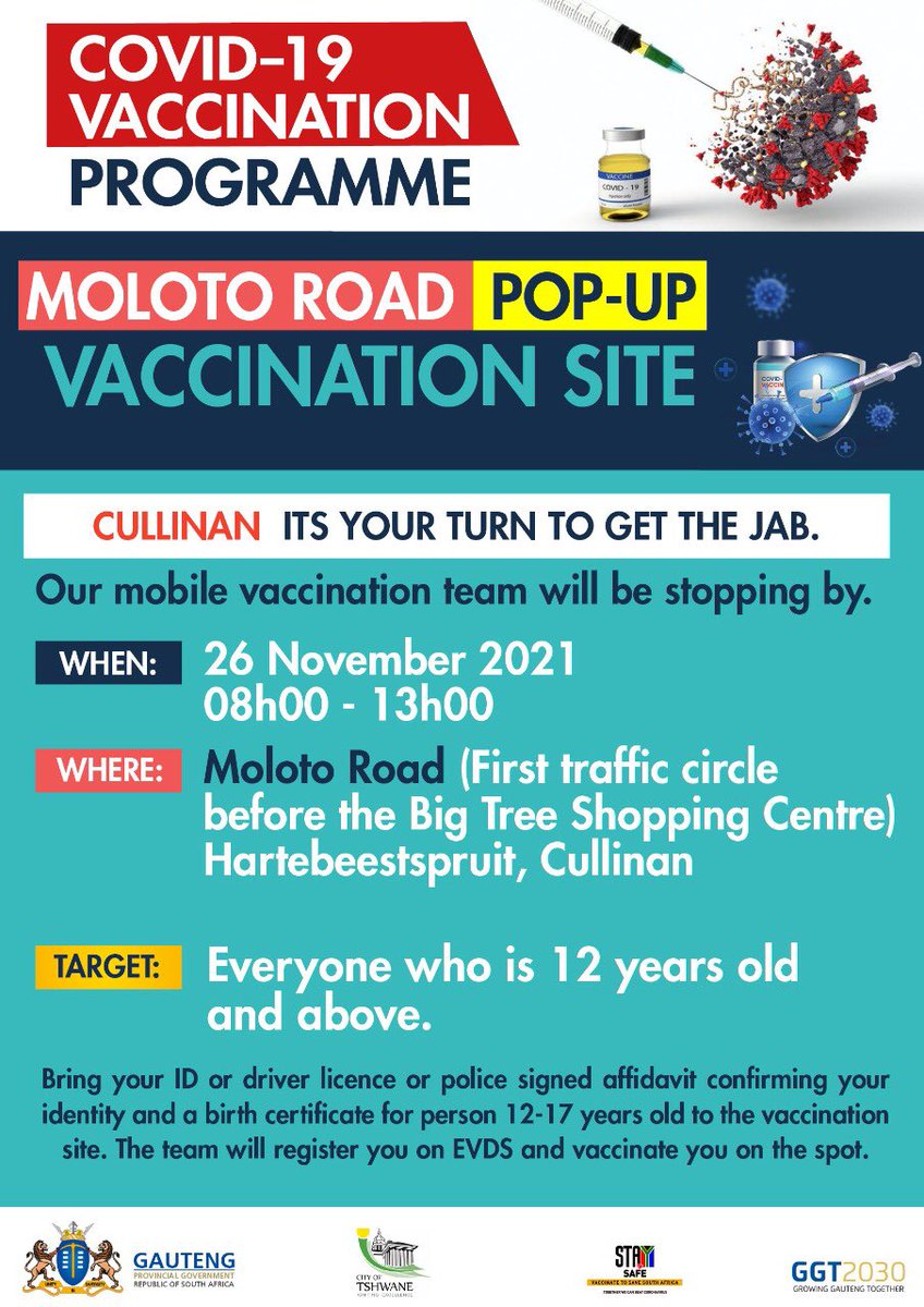Cullinan residents, we are coming to you with our #RequestASlot, #ChooseVaccination and #SmartMobility.
