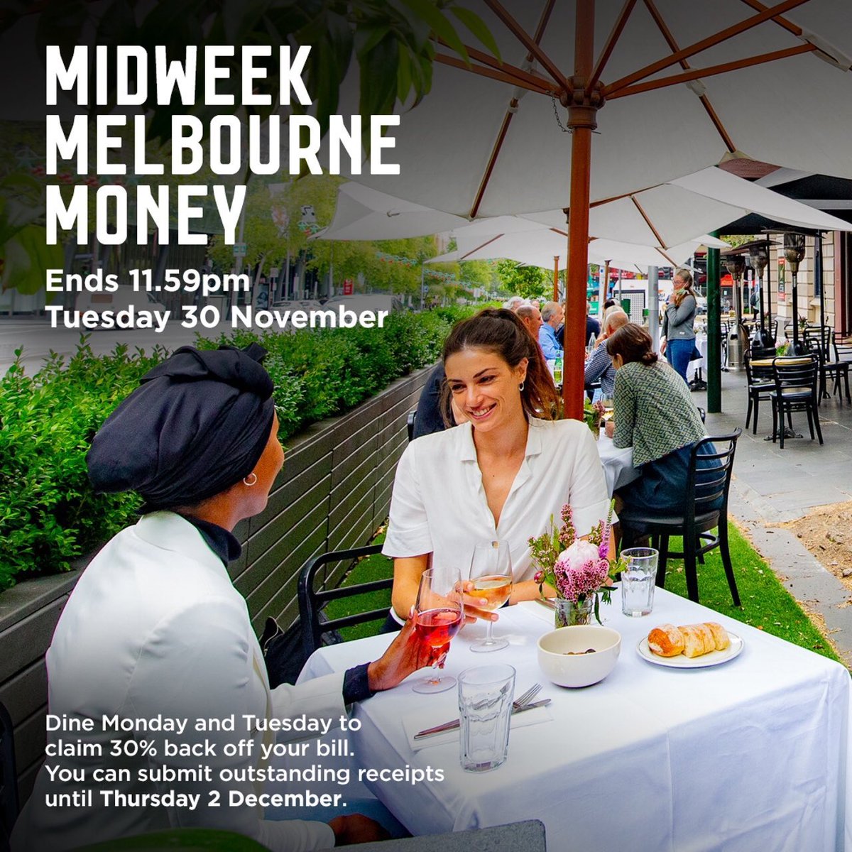 garyleecious's tweet photo. People are back in Melbourne, eating away! Midweek Melbourne Money is running out - so make the most of it! #LetsMelbourneAgain https://t.co/jcTrBTSfNB