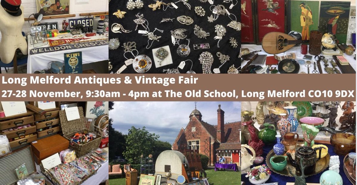 melfordfair's tweet photo. The #antiques &amp; #vintage fair is THIS WEEKEND in @long_melford #Suffolk. 30+ stalls, free parking. LOADS to see (and buy!) 9:30-4 Sat &amp; Sun at the Old School. We’d love to see you there! 💐 https://t.co/vq3J1cD2Cv
