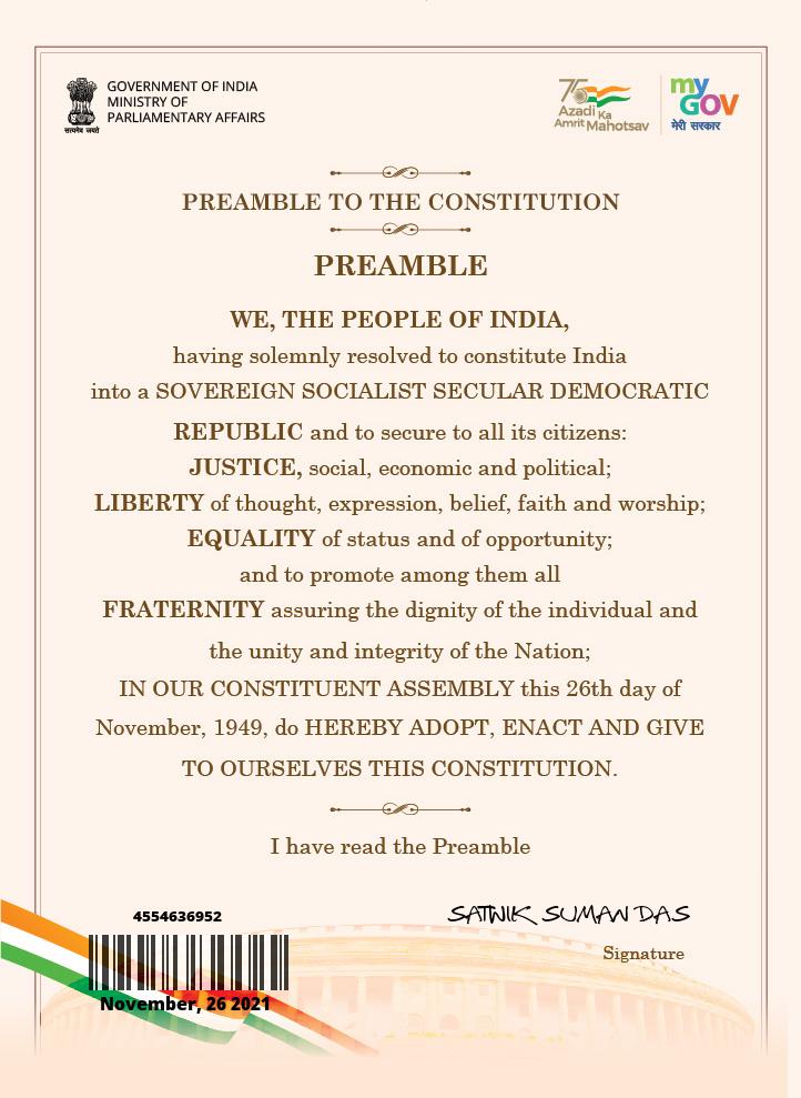 SatwikDas14's tweet photo. On #ConstitutionDay, let’s acknowledge the role of luminaries who drafted the Constitution. Let's pledge to abide by the fundamental duties and uphold the enshrined ideals and principles in letter and spirit. https://t.co/dF57BBb3UG
