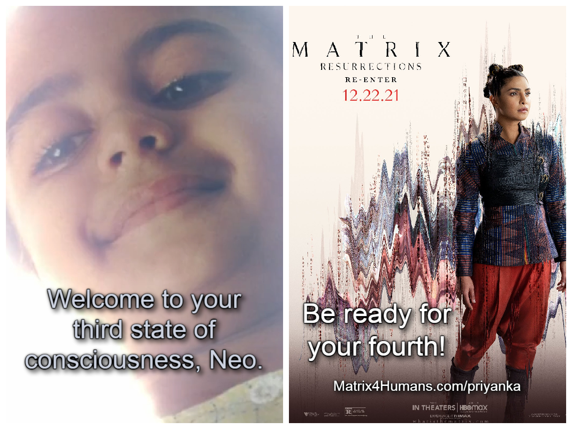 Matrix4Humans's tweet photo. #Sati is back and the prophecy remains on schedule! #PriyankaChopra clued us in that this is going to be about a higher level of consciouness. Read: https://t.co/DKvZALjFb3. #Matrix4Humans #TheMatrixResurrections #ReturnToTheSource #TheMatrix #TheMatrixMovie #TheMatrix4 #Matrix https://t.co/HrWPgVgJzv