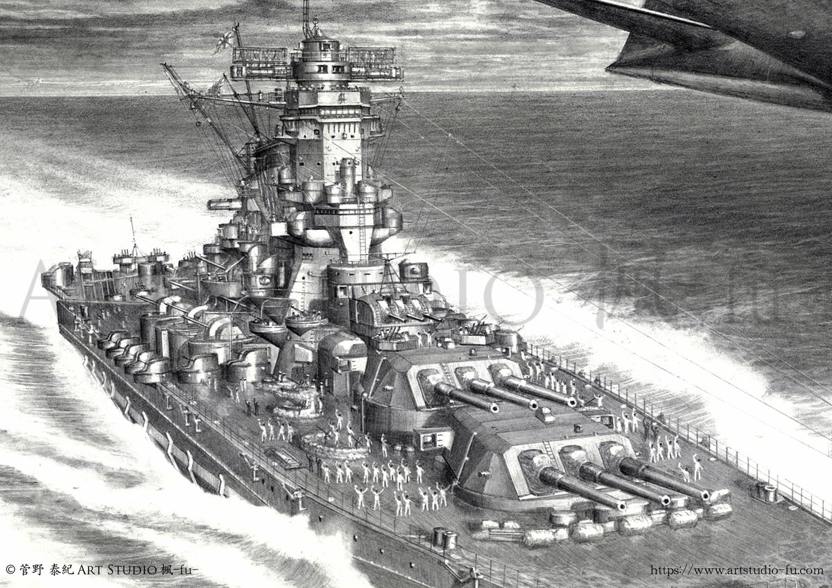 新作披露】#鉛筆画「菊水2605 -戦艦 大和 & 零式艦上戦闘機52型甲