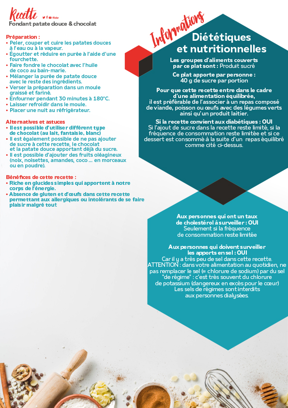 AGenre_MNSPF's tweet photo. [#Prevention] Comment se faire plaisir tout en mangeant équilibré? Découvrez la recette du "Fondant patate douce 🥔 et chocolat🍫", de notre diététicienne. Préparation et cuisson en 45 min seulement ! 😉Top Chrono⏱️ https://t.co/PV4NbxUeqx
