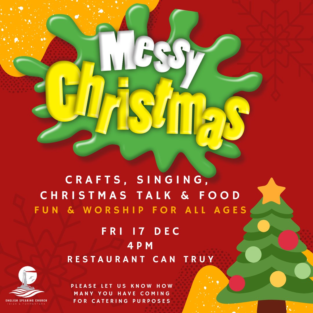 ChurchIbiza's tweet photo. Our Messy Church Christmas Special is on Fri 17 Dec at 4pm at Can Truy. There will be crafts, a time of worship & food. This is a whole community event for all ages. Do let us know if you plan to come so that we can prepare enough food & crafts!
#MessyChristmas #Christmas #ibiza https://t.co/DcUnU8ZCRI