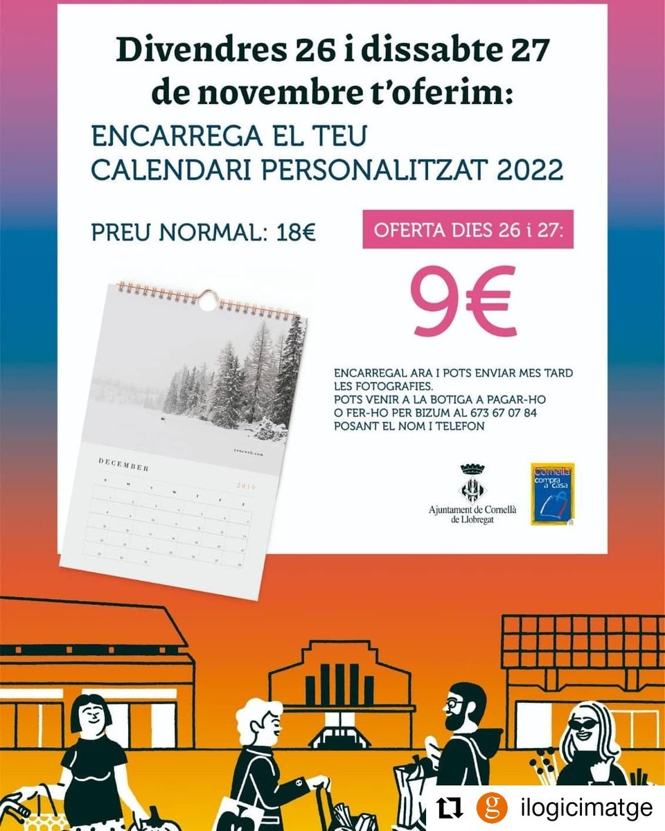 Excelente oferta de nuestros amigos de <a href="/ilogicimatge/">GemmaGallo</a> <a href="/gemmagallo/">Gemma Gallofré</a> 
#Repost <a href="/ilogicimatge/">GemmaGallo</a>
• • • • • •
I-logic Imatge

Aprofiteu per fer el calendari a la meitat de preu. #compraacornella