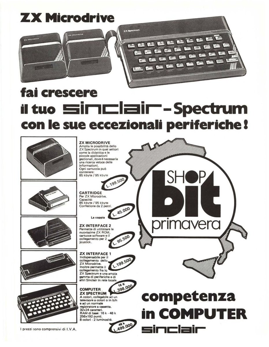 TakodanTweets's tweet image. 1984 Italian ad by a store called #ShopBitPrimavera showing the #ZXSpectrum and #Microdrive