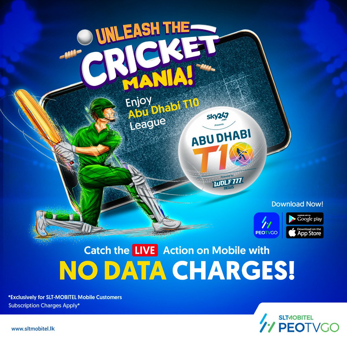 slt_mobitel's tweet photo. Get in the hype with Abu Dhabi T10 League cricket tournament, Download the PEOTVGO App For a DATALESS cricket experience right on your mobile screen.
Download now:
https://t.co/PfpwIBJeEd
*Subscription charges and conditions apply
#SLTMOBITEL #PEOTV #PEOTVGO https://t.co/u1KqACEkhg