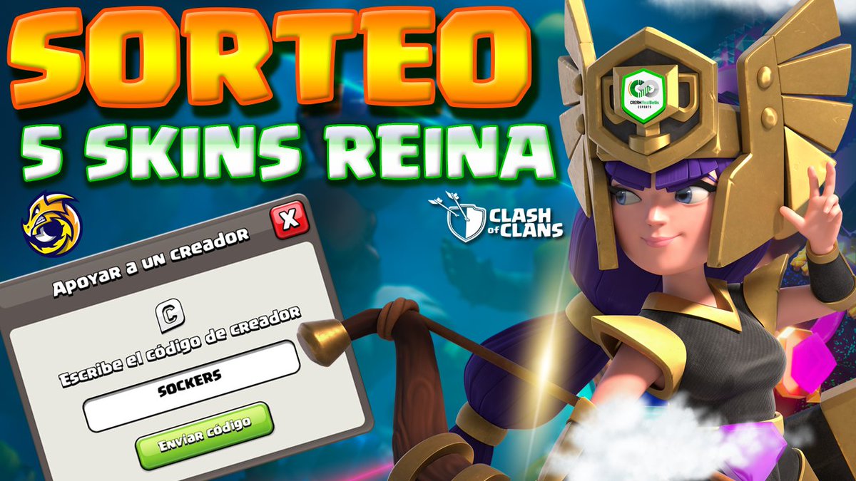 👉SUPER SORTEO🙀
🎁 5 SKINS REINA CAMPEONA 🎁 
🥳🥳🥳

 ⏩CODIGO SOCKERS⏪

REQUISITOS:

📌RT🔄 Y LIKE❤️
📌SEGUIRME A MI Y LA CUENTA DE @CreamEsportsCoc 
📌ETIQUETA A 2 AMIGOS

🍀FIN DEL SORTEO DIA 2 DE DICIEMBRE