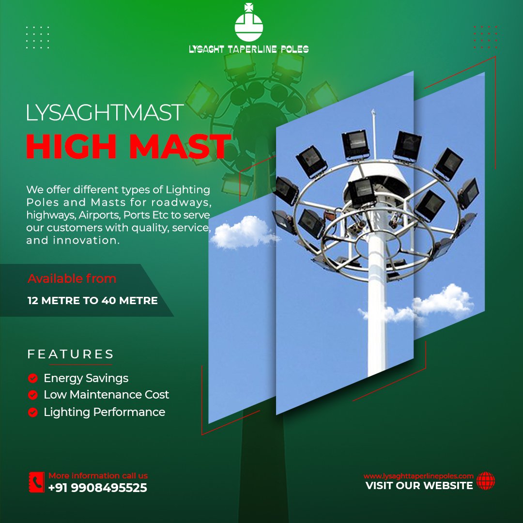 ltpindiaasia's tweet image. Brighten areas with high-quality @ltp high mast
Available in different heights, ranging from 12-40 meters.
For Business:-
Contact Us: 9908495525
#highmastpole #highmastlight  #highmasts #highmast  #highmasttowers #mast #streetlight #streetpole #trafficpoles #LysaghtTaperlinePoles