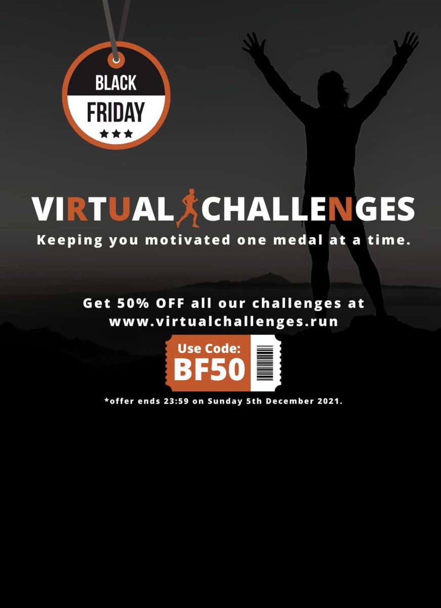 Our biggest saving of the year. Get 50% off any of our fantastic challenges at virtualchallenges.run Clock those miles or embrace the hills this December. 🎄
