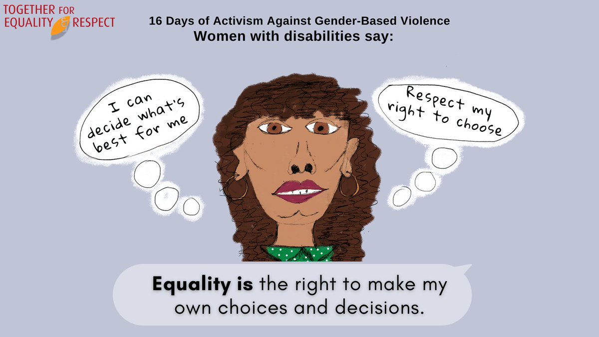 YVWater's tweet photo. Autonomy is a human right that should be afforded to everyone. Women with disabilities know what's best for themselves. Their choices, knowledge &amp; experience must be respected.Instead of making assumptions around what they need, just ask! 
#16Days #Margins2Mainstream #EqualityIs https://t.co/KKBrmdjrOf