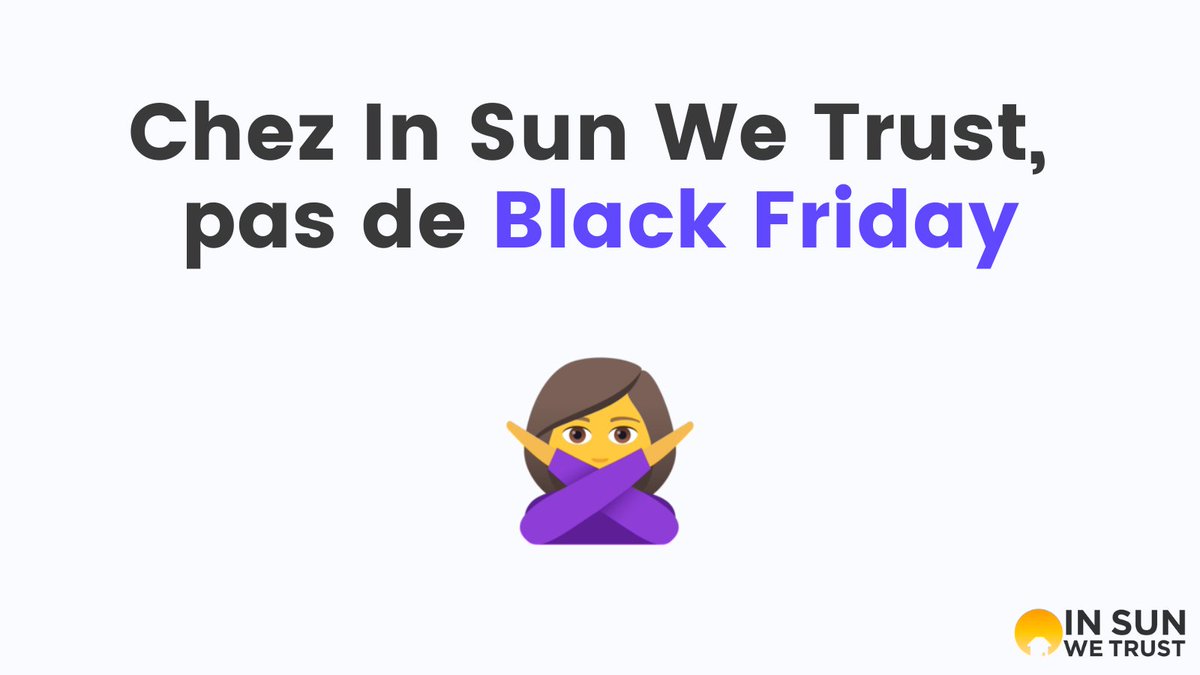 Chez In Sun We Trust, pas de #BlackFriday 🙅‍♀️ L'impact environnemental de cette journée est bien trop négatif pour qu'on souhaite y participer 🌍Toute l'année, on vous propose le prix le plus juste pour une installation solaire 🌞 Découvrez nos offres ici 👉