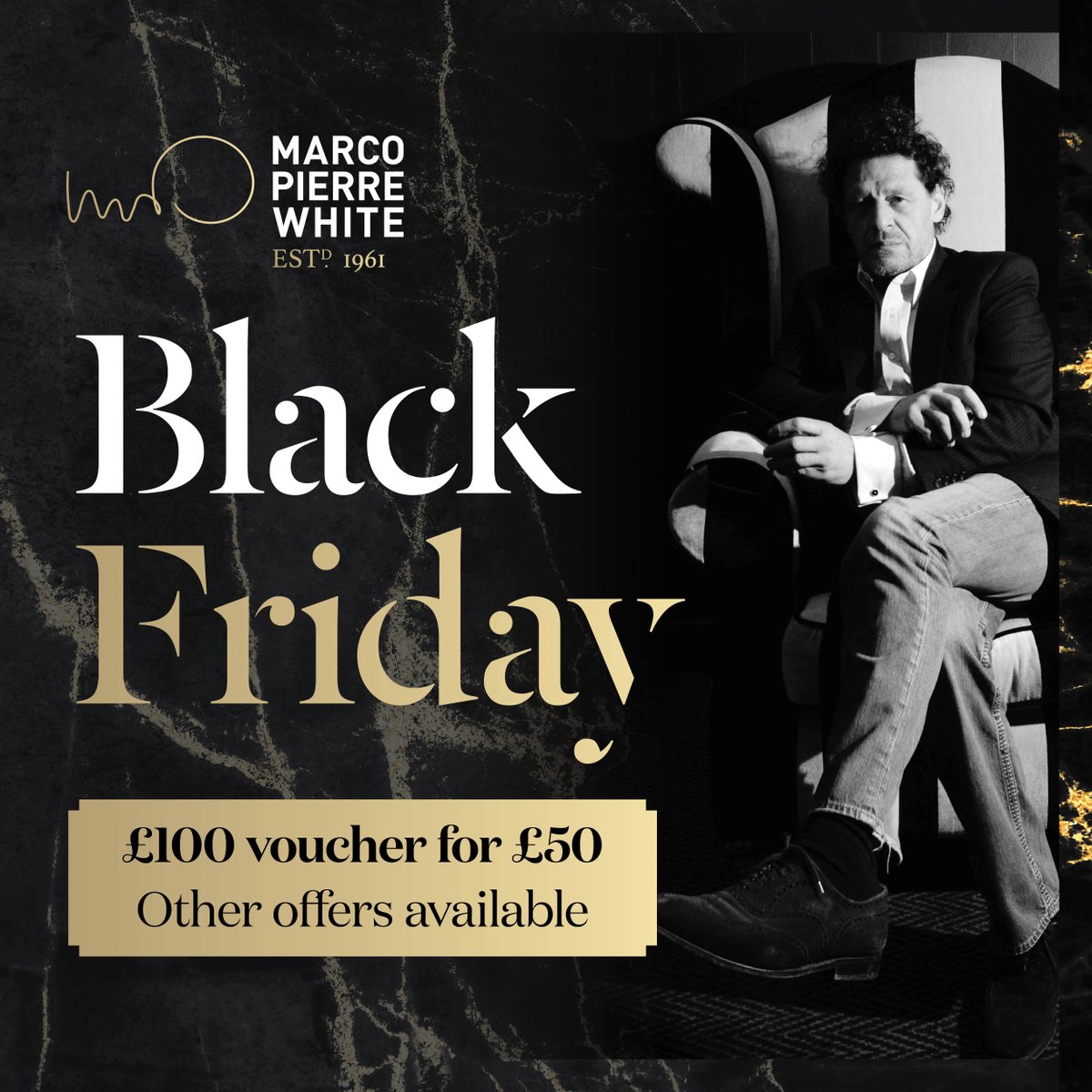 Buy your #BlackFriday vouchers today for our amazing Marco Pierre White Restaurant situated on our penthouse floor! 
Visit mpwrestaurants.co.uk

<a href="/MPWRestaurants/">MPW Restaurants</a>