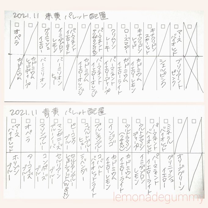 だいぶ前に無印良品で買ったチェックリストのメモ帳。

行数がちょうど良さそうだったから真ん中に線引いて、先日整えた後の26色パレット2つ分、透明水彩絵具の名前だけ覚え書きメモメモ📝

ちなみにメーカーはほぼホルベイン。その他はメーカー名も併記☺ 