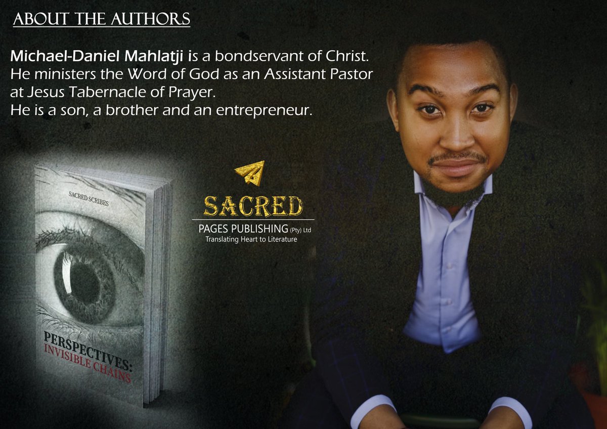 sacred_pages's tweet photo. Meet Michael-Daniel Mahlatji 

PERSPECTIVES: INVISIBLE CHAINS | R200 | ✉️: info@sacredpages.co.za

Banking details: 
SACRED PAGES PUBLISHING
Bank FNB/RMB
Account number 62815931656
Branch code 250655
Reference: Full names, Perspectives

#InvisibleChains 📚 #SacredScribes ✍🏽 https://t.co/YlAKgQEDv2