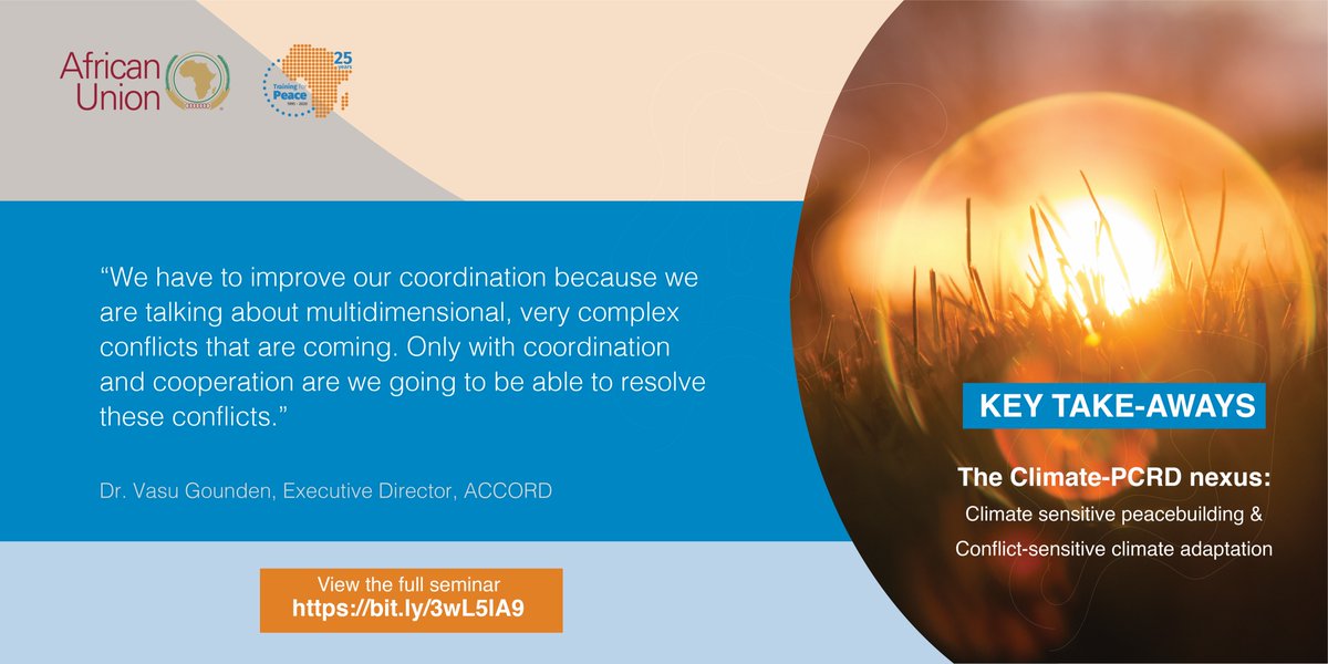 T4PAfrica's tweet photo. The Climate-PCRD nexus discussion brought forth essential take-aways from the panellists. You can view the entire seminar again here: https://t.co/8wrNxa8jwe
@_AfricanUnion @nupinytt @issafrica @ACCORD_online
#Trainingforpeace #PCRD #Climate #Peace https://t.co/jgDN12TLJp