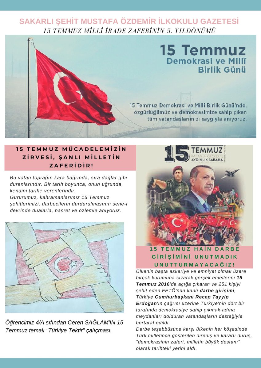 Okulumuz #15temmuz gazetesi özel sayısı.
<a href="/zerersoy1/">özer ersoy</a> @nc_kasapoglu <a href="/samsunmem/">Samsun İl Milli Eğitim Müdürlüğü</a>  @SakarliOrtaokl <a href="/terme55mem/">Terme MEM</a> <a href="/vedat_karacoban/">Vedat KARAÇOBAN</a> <a href="/mcengizkaptan/">Mustafa Cengiz KAPTAN</a>