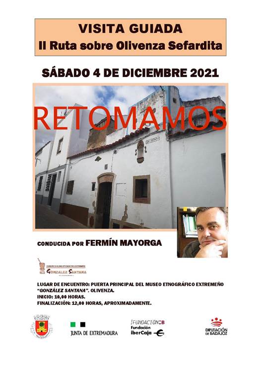 📣¡Retomamos la II Ruta sobre Olivenza Sefardita! 🚶‍♂️Fermín Mayorga, dará a conocer la huella del pueblo judío en la población. 📅Sábado 4 de diciembre 🕙10:00 h 📍Puerta principal del Museo Etnográfico Extremeño 'González Santana' 📋Para inscribirse 924 490 222 #RutaGuiada