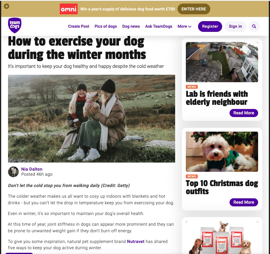 withbranding's tweet photo. Thanks to @TeamDogsUK for covering our client @nutravet's tips for exercising dogs in winter - https://t.co/tCg6Fww5PD https://t.co/EqwAyfNdwU