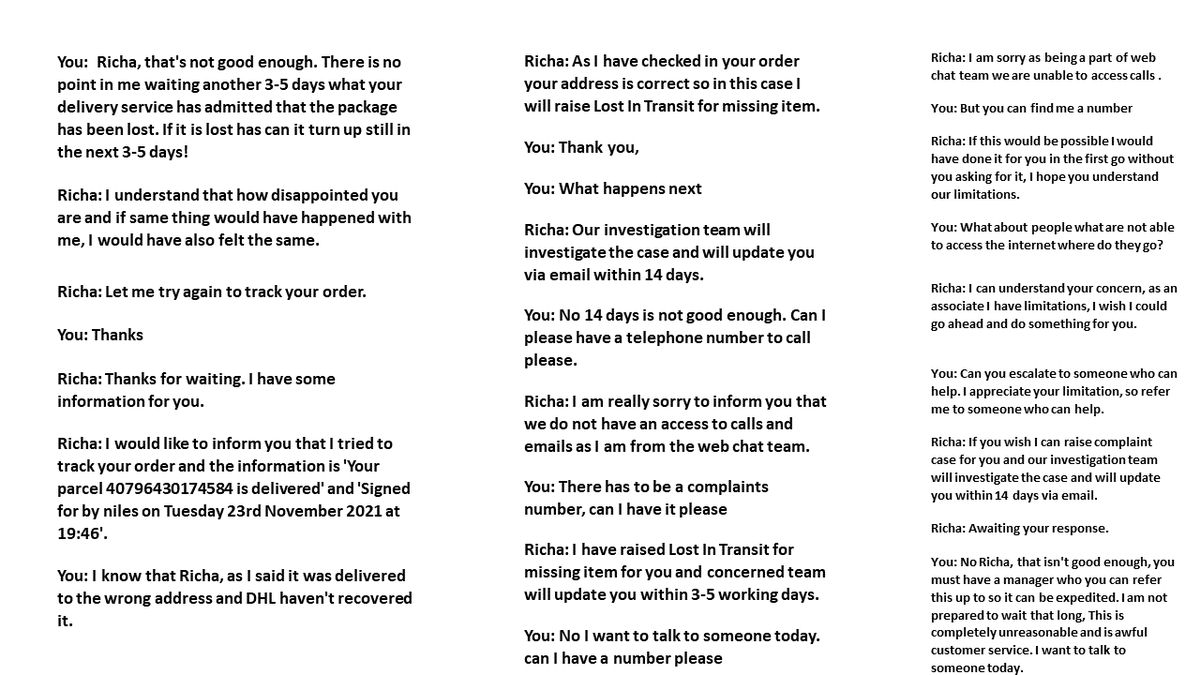 MikeN1971's tweet photo. @CurrysServices my experience today of your #Complaint process has been terrible. An awful demonstration of #CustomerService. below are transcripts of my Chat and Twitter interactions. No ability to escalate and a 14 day wait for contact about my complaint. Unacceptable. https://t.co/N8yrEDZz3X