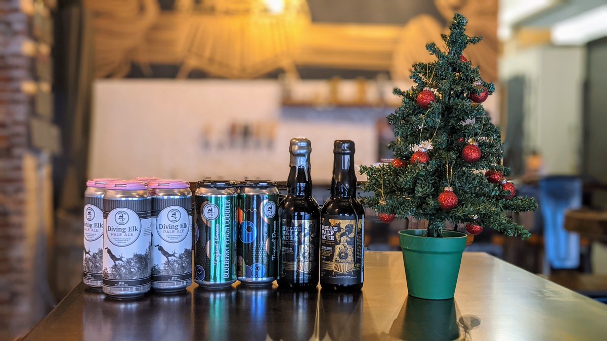 Good morning! We open at 10 for Black Friday Beer Releases: 
Hell's Half Acre Stout: Ferocious Squirrel - 11.8% ABV/$14
Hell's Half Acre Stout: Chocolate Lava - 11.8% ABV/$13
The Diving Elk Pale Ale - 6% ABV/$15 
Tropical Breeze: Blueberry Peach Cobbler 2pk/$12 &amp; 4-pk/$22
Cheers!