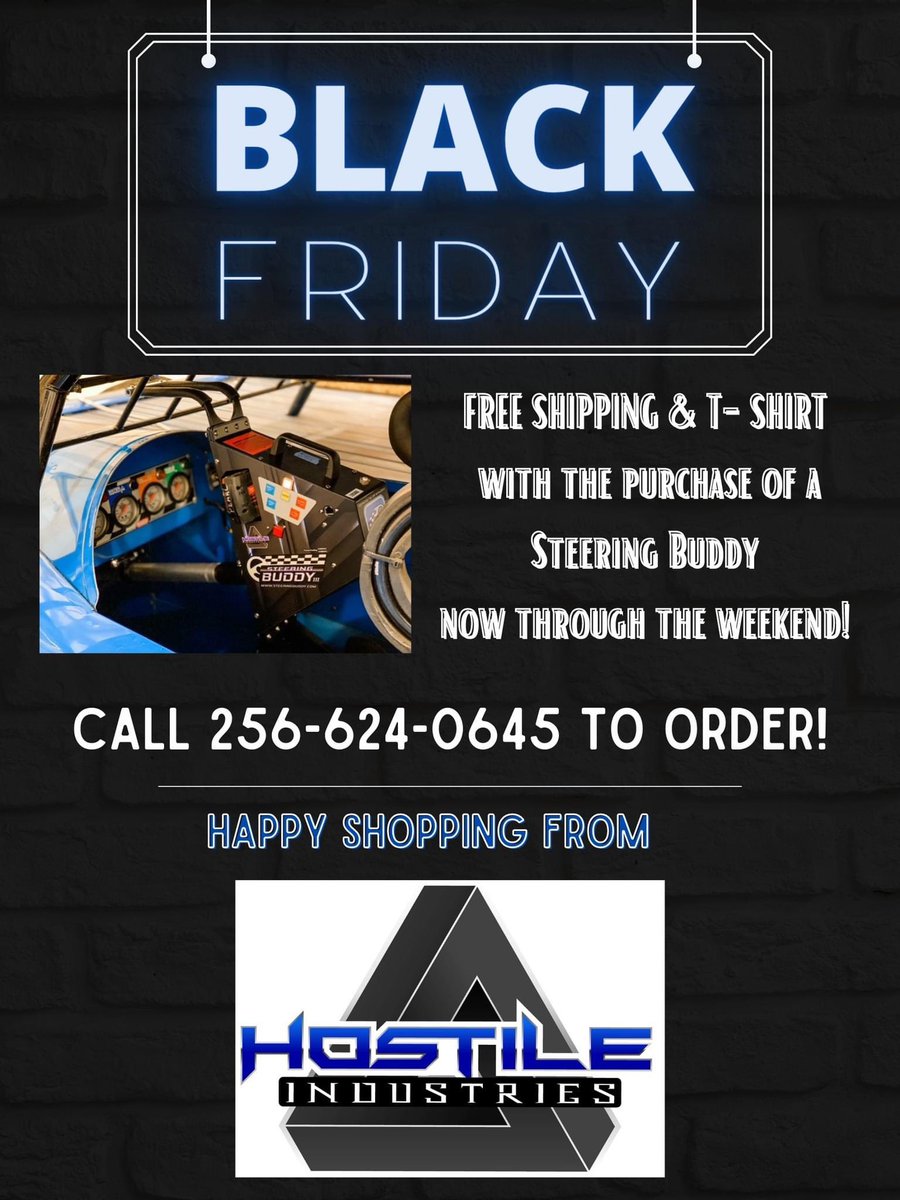 SteeringBuddy's tweet photo. It's time to GEAR up for next year's racing season! 🏁

Check out our Black Friday Deal: Free Shipping and a T-shirt with the purchase of a Steering Buddy now through the weekend!

Happy shopping from all of us at Hostile Industries!🌲 https://t.co/JDuo1DyB50